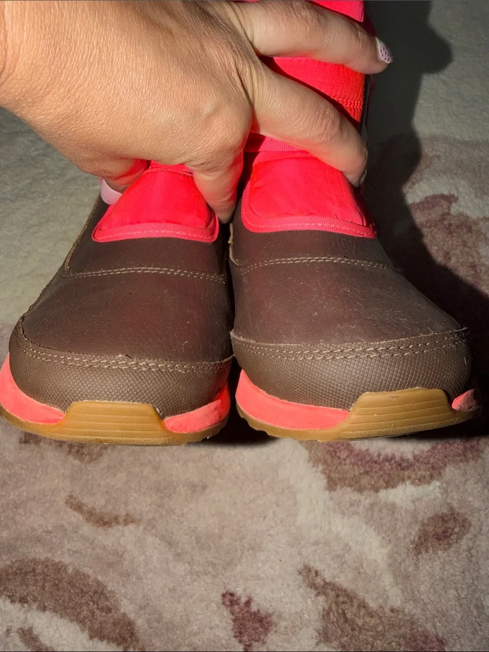 UGG Kids Brown and Hot Pink Insulated Snow Boot with Velcro Strap